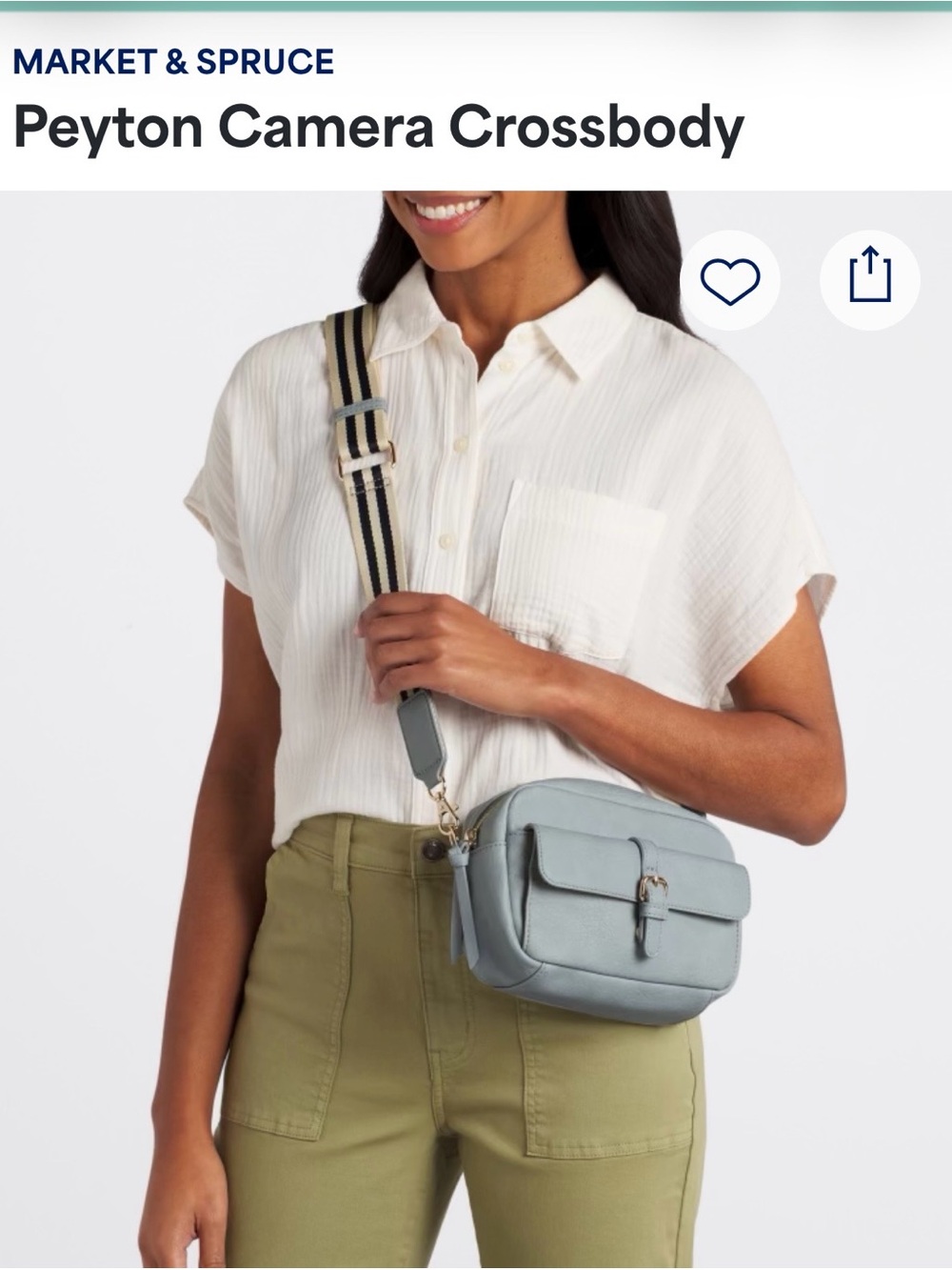 Market & Spruce Peyton Camera Crossbody — Light Blue with Striped Strap